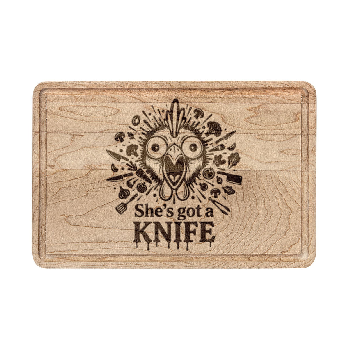 She's Got a Knife wooden cutting board | Engraved kitchen decor