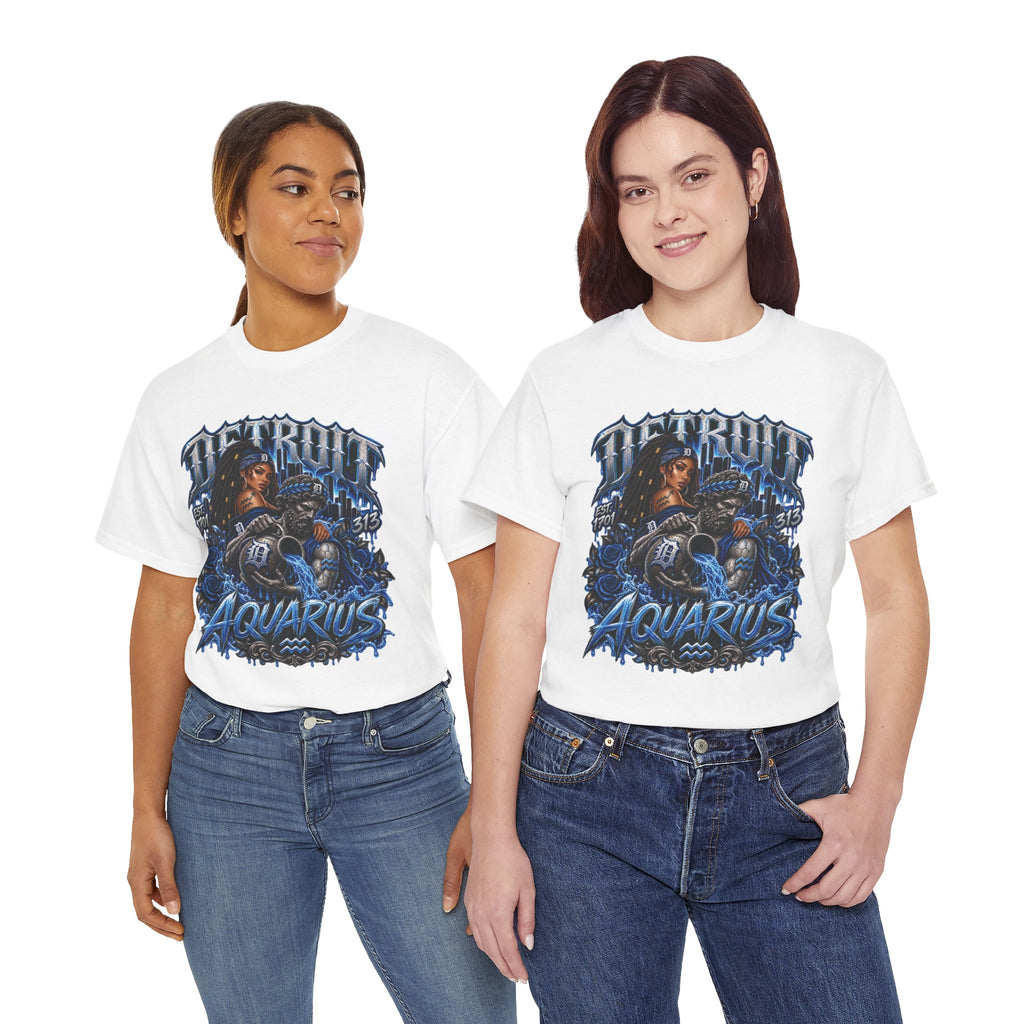 Detroit Aquarius T-Shirt | Detroit skyline, water wave zodiac graphic
