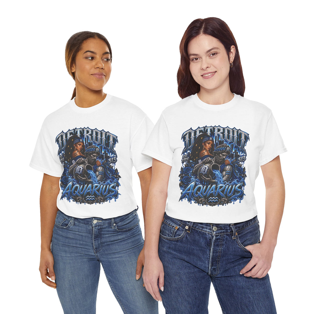 Detroit Aquarius T-Shirt | Detroit skyline, water wave zodiac graphic