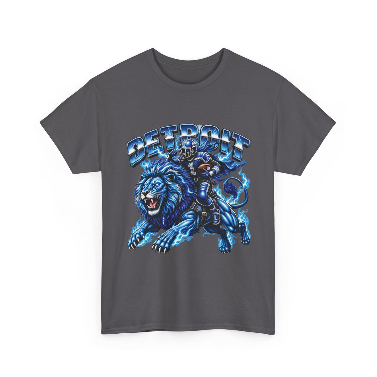 Detroit Lion Rider T-Shirt | Football Team Graphic Tee, Blue Mascot