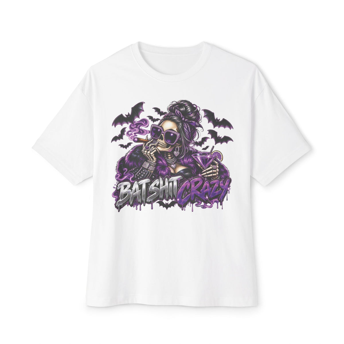 Batshit Crazy Skull Girl Tee | Gothic Bats Halloween Graphic Shirt