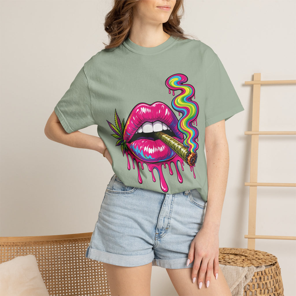 Dripping Rainbow Lips Smoking Joint T-shirt | Cannabis Art