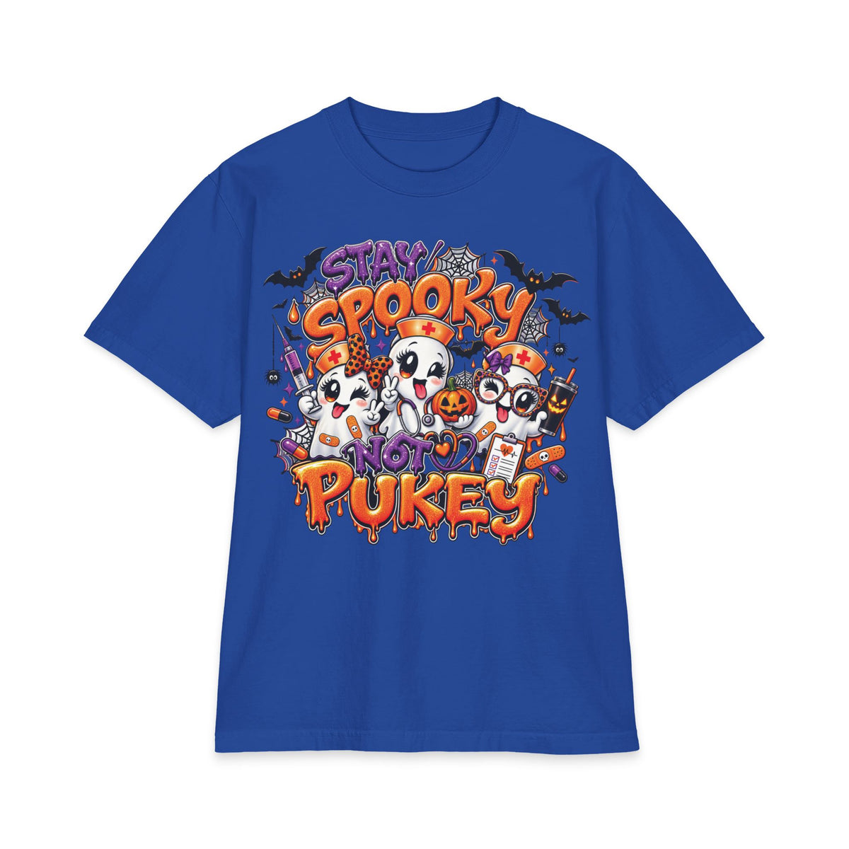 Stay Spooky Not Pukey Nurse T-Shirt | Halloween Ghosts, Candy, Bats