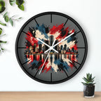 Urban Skyline Detroir Wall Clock – Red, White & Blue Cityscape Decor
