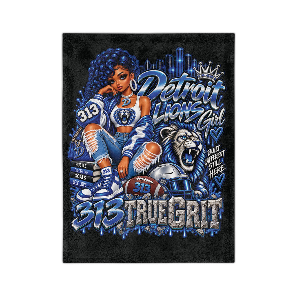Detroit Lions Girl velveteen blanket | 313 True Grit football design