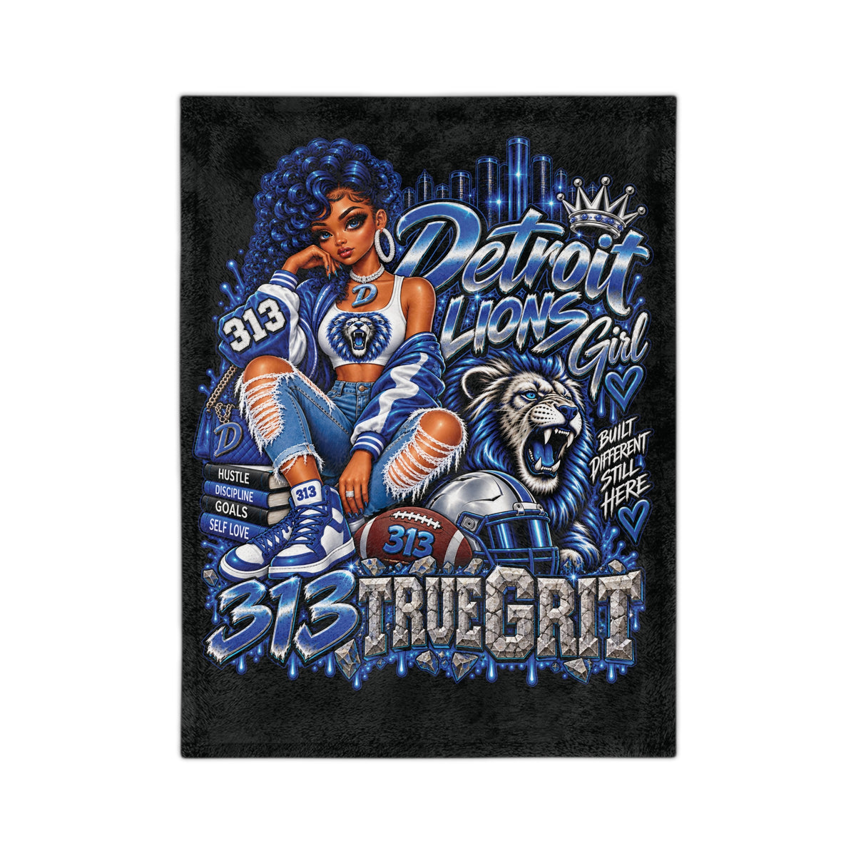 Detroit Lions Girl velveteen blanket | 313 True Grit football design