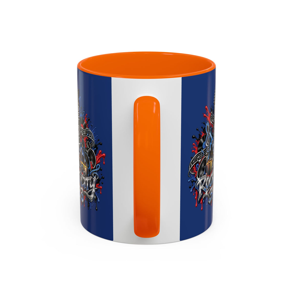 Detroit Rock City 313 Blue Accent Mug | Cityscape Guitar Graffiti Design