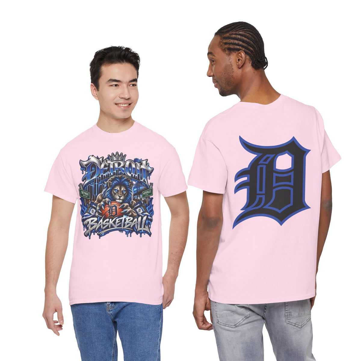 Detroit Basketball Lion Graphic Tee | Motor City D Old English Logo