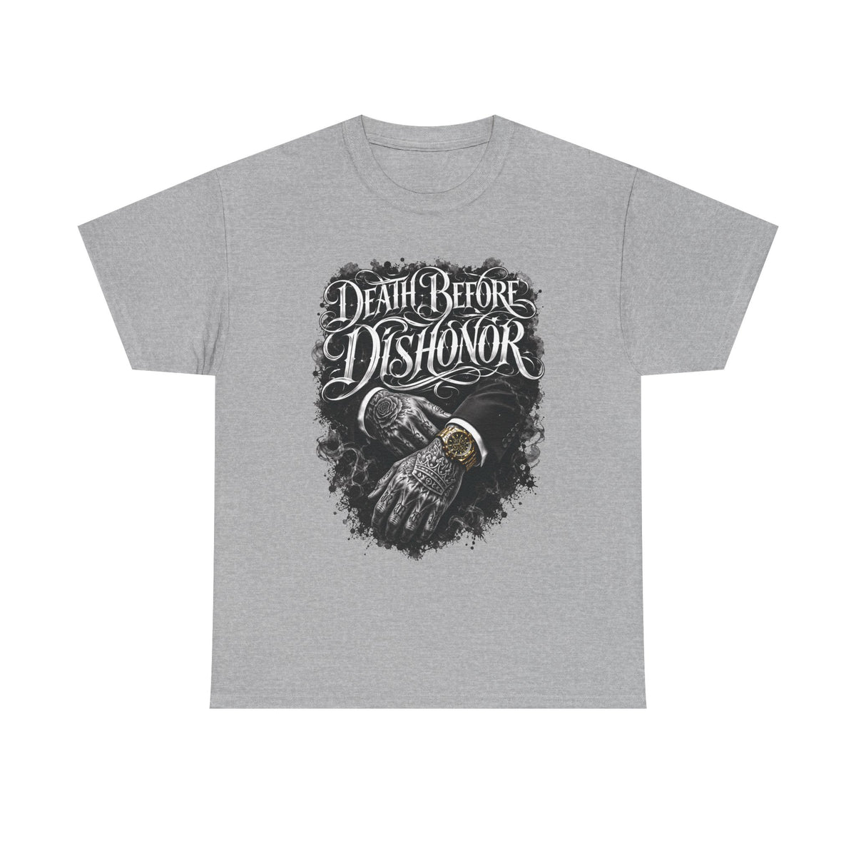 Death Before Dishonor Skull Gloves T-Shirt | Biker Tattoo Style