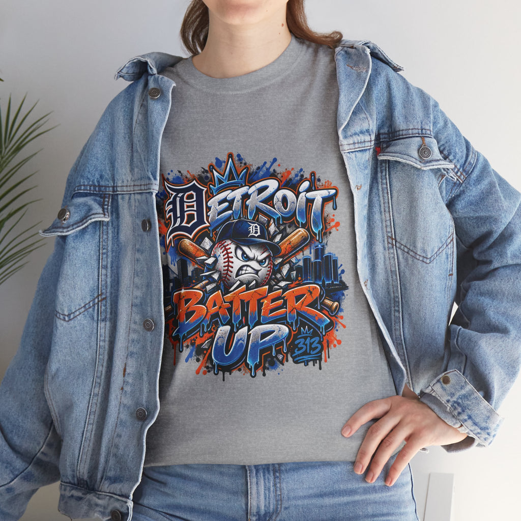 Detroit Batter Up T-Shirt | Baseball City Skyline Tee