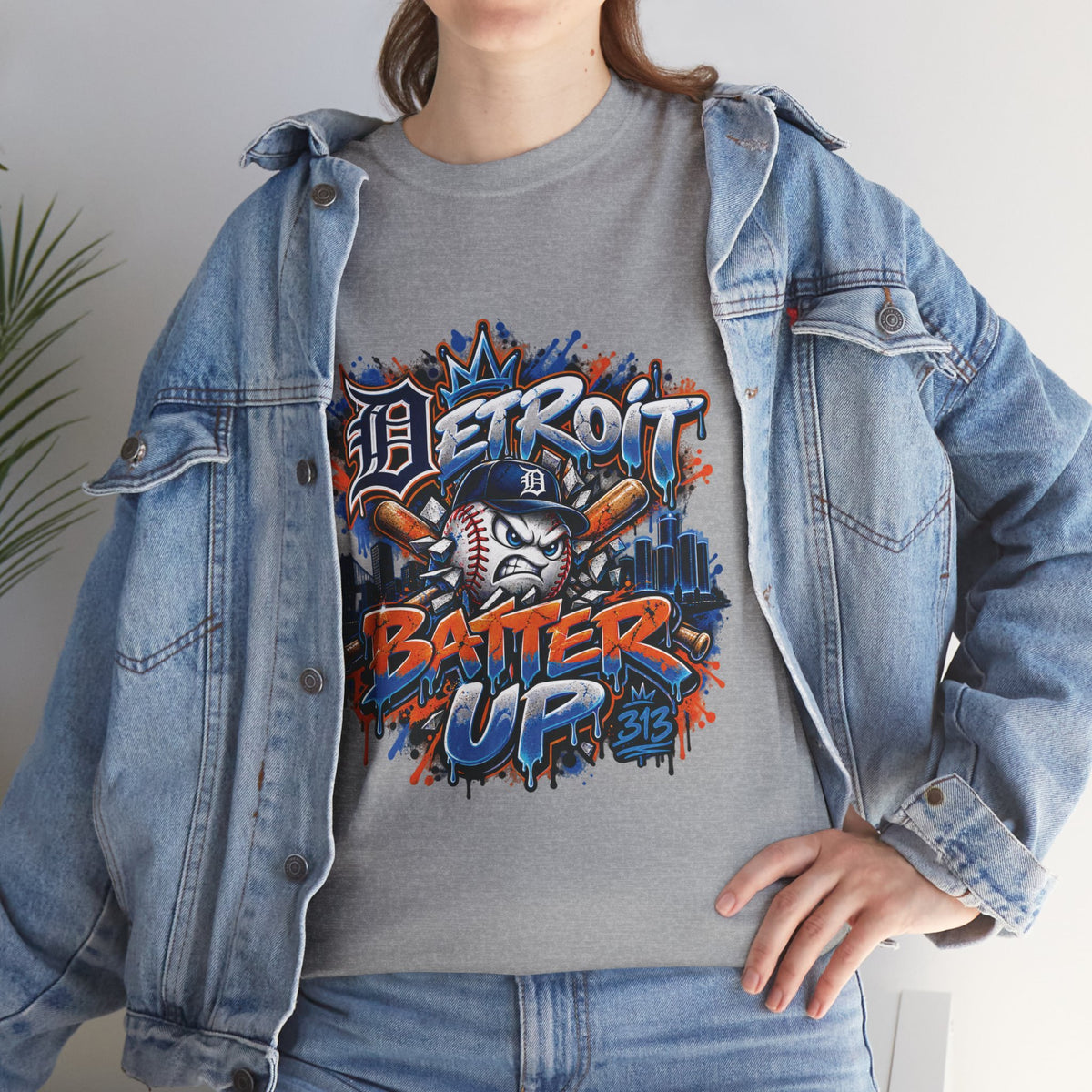 Detroit Batter Up T-Shirt | Baseball City Skyline Tee
