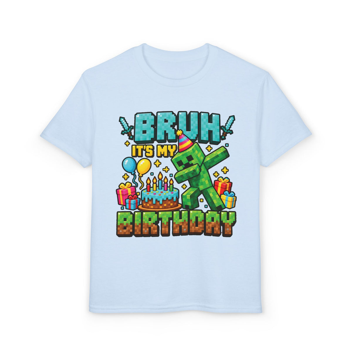 Minecraft-Inspired “Bruh, It’s My Birthday” Youth T-Shirt