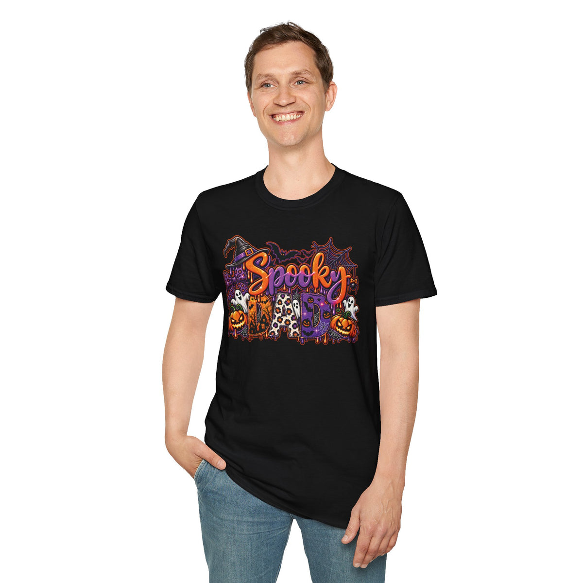 Spooky Dad Halloween Haunted House T-Shirt | Pumpkin Ghosts Witch Hat