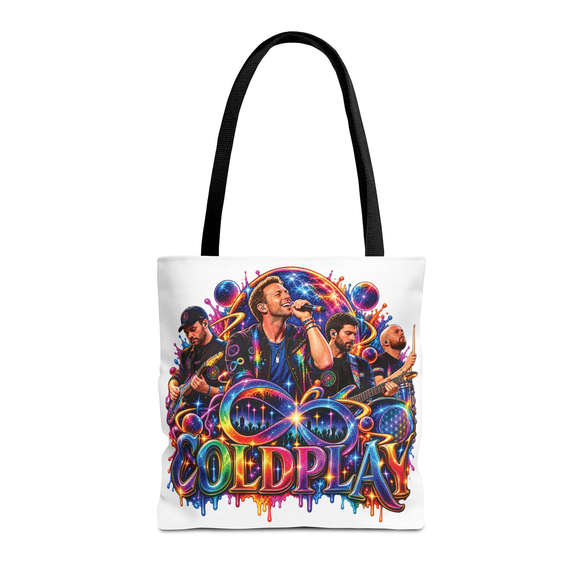Colorful Coldplay Band Portrait Tote Bag | Music Concert Artwork Tote