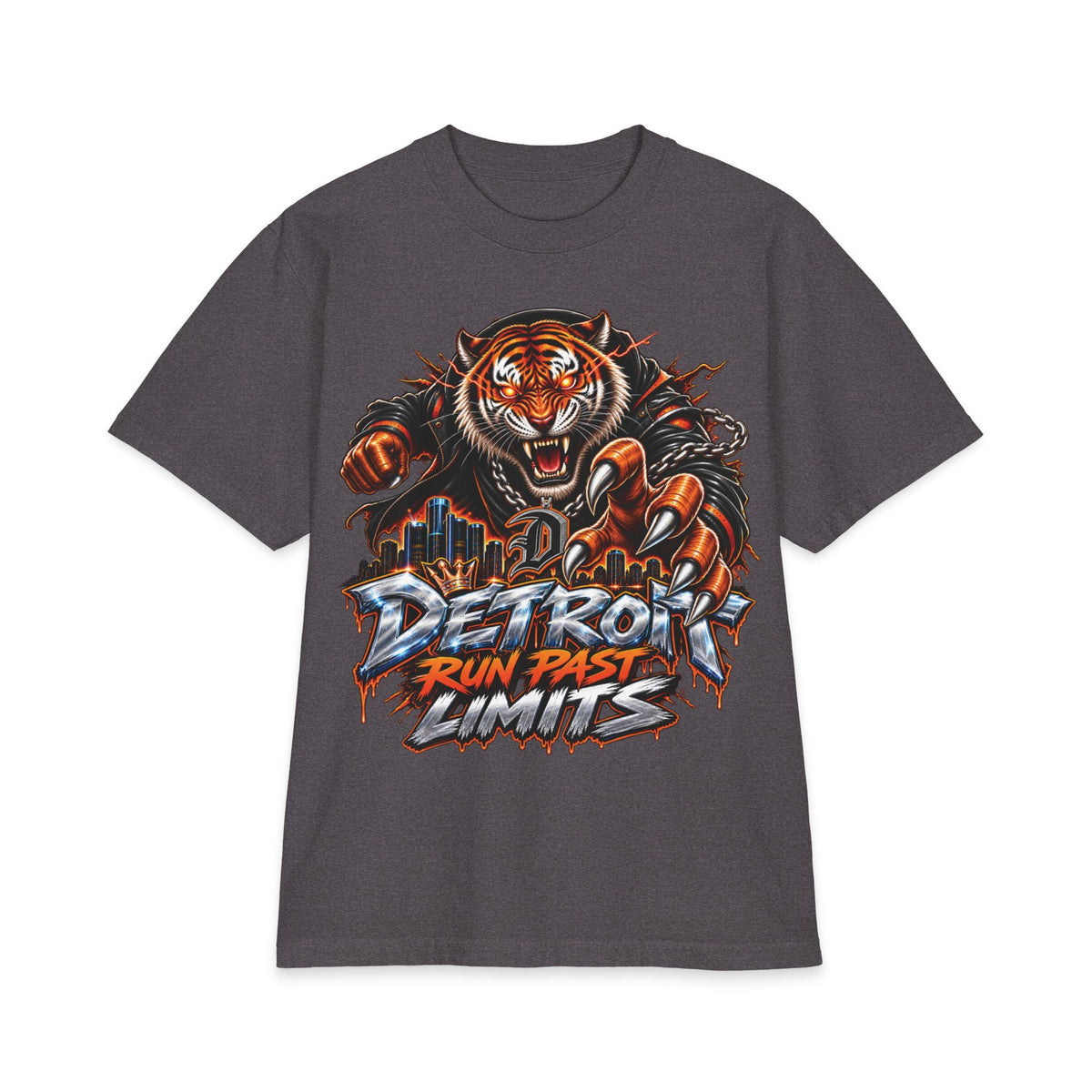 Detroit Run Past Limits T-Shirt | Tiger City Skyline Graphic