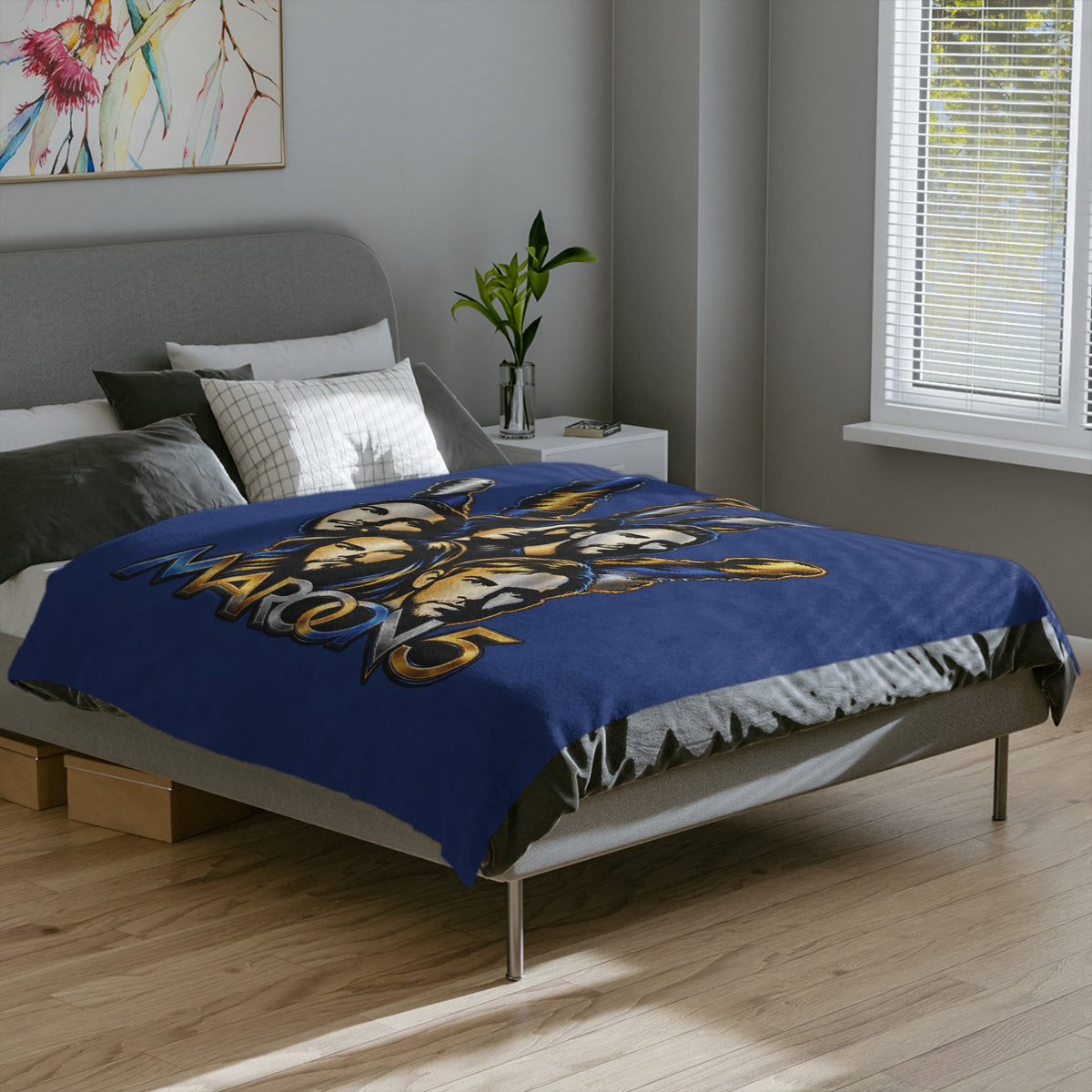 Maroon 5 Band Faces Illustration Velveteen Microfiber Blanket | Music Fan Throw