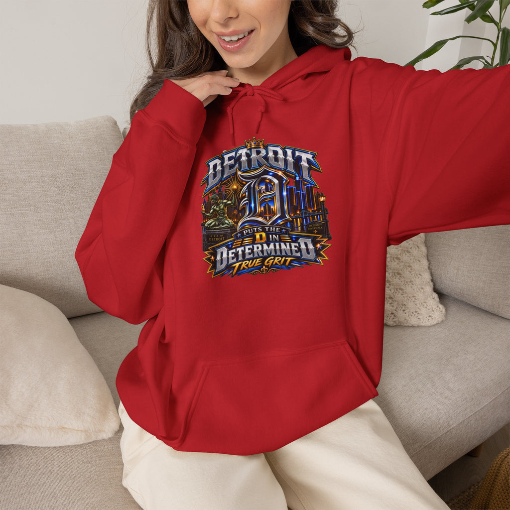Detroit skyline determined slogan Hoodie | Motor City vintage style