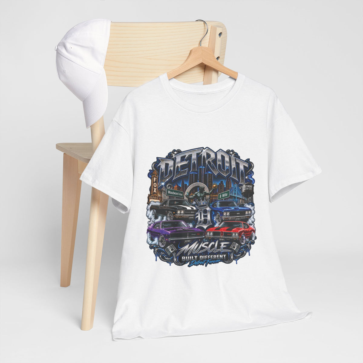 Detroit Muscle Car Tee | Vintage Hot Rod Illustration, Garage Scene