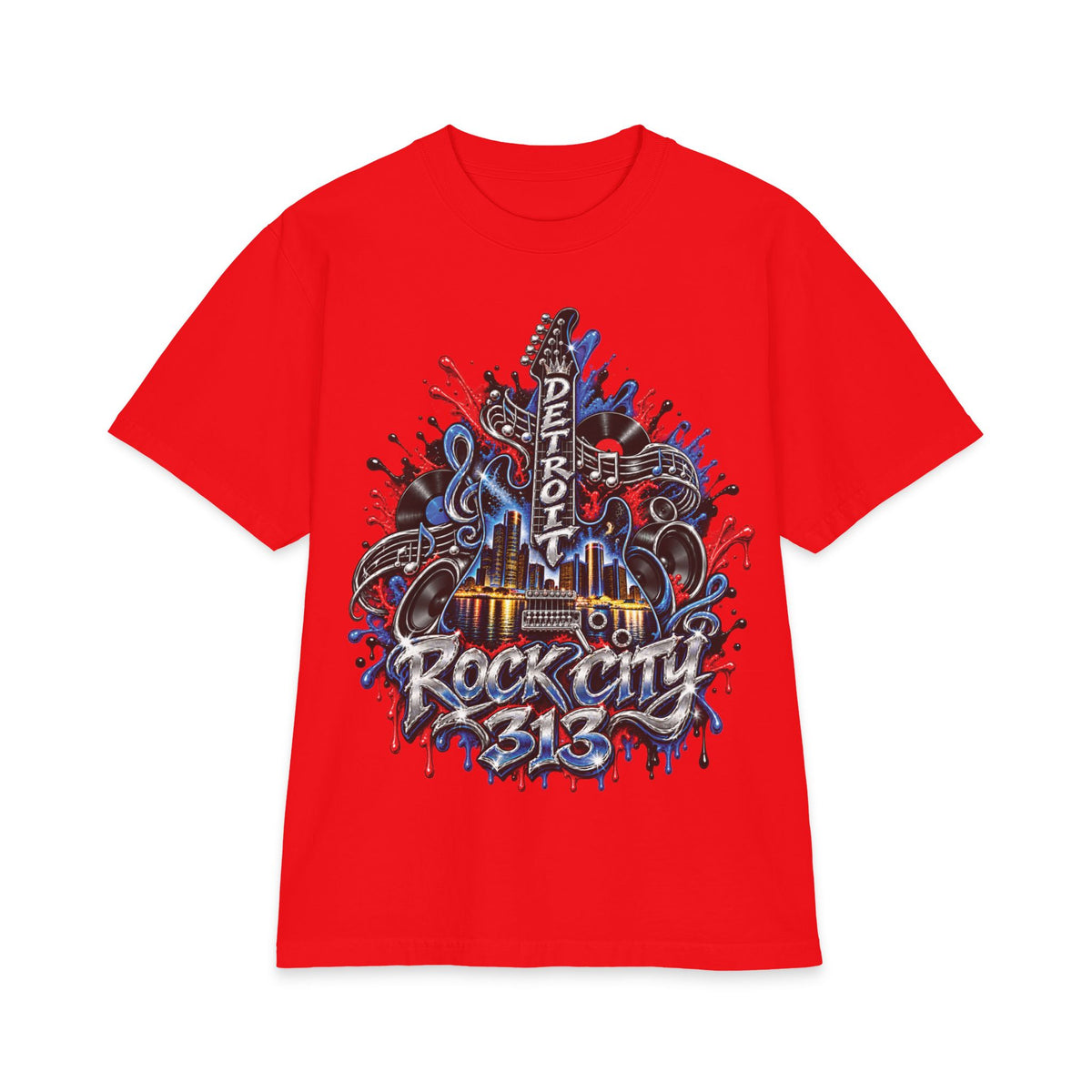 Detroit Rock City guitar truck graphic T-Shirt | 313 motor city music design