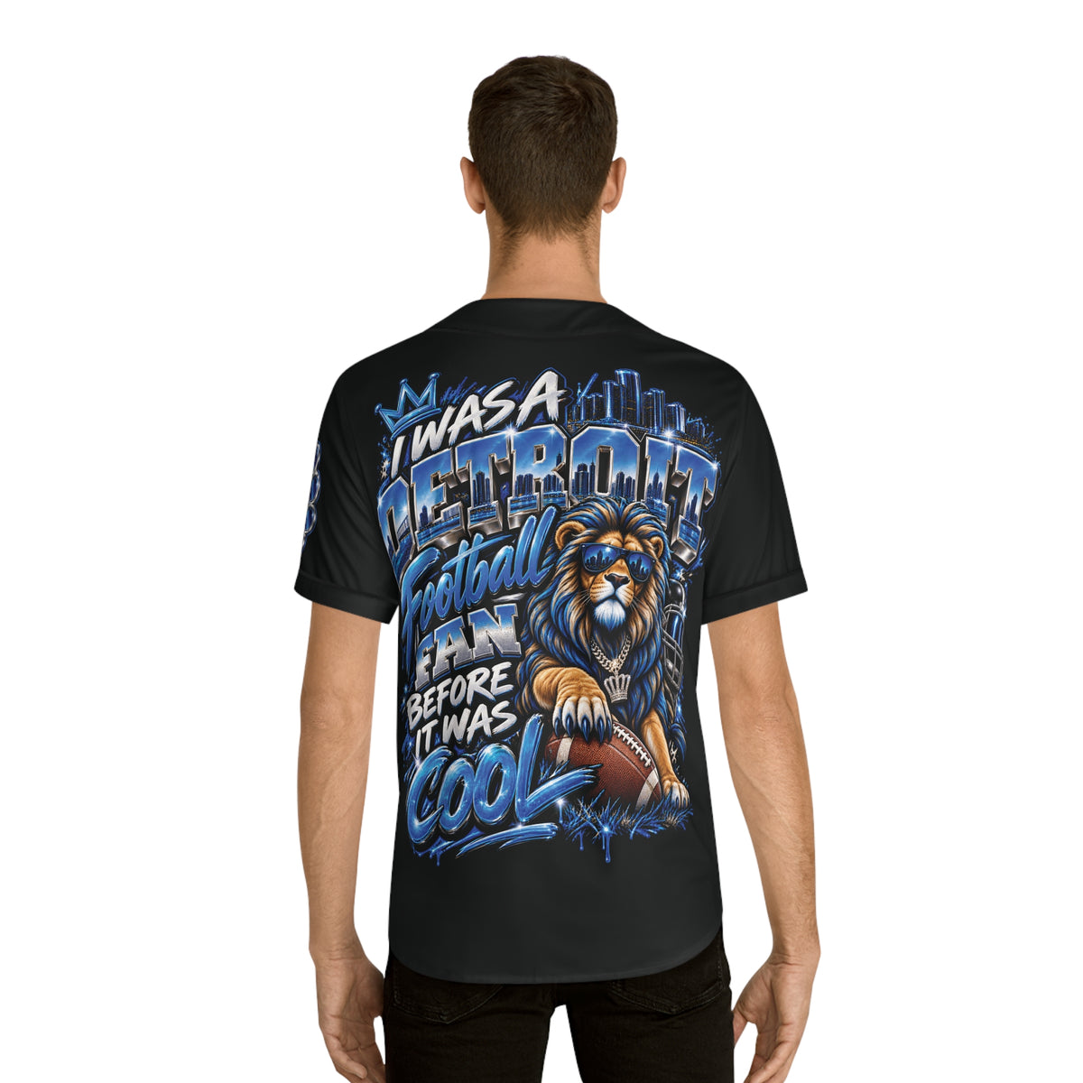 Detroit Football Lion Graphic Baseball Jersey | Detroit Pride