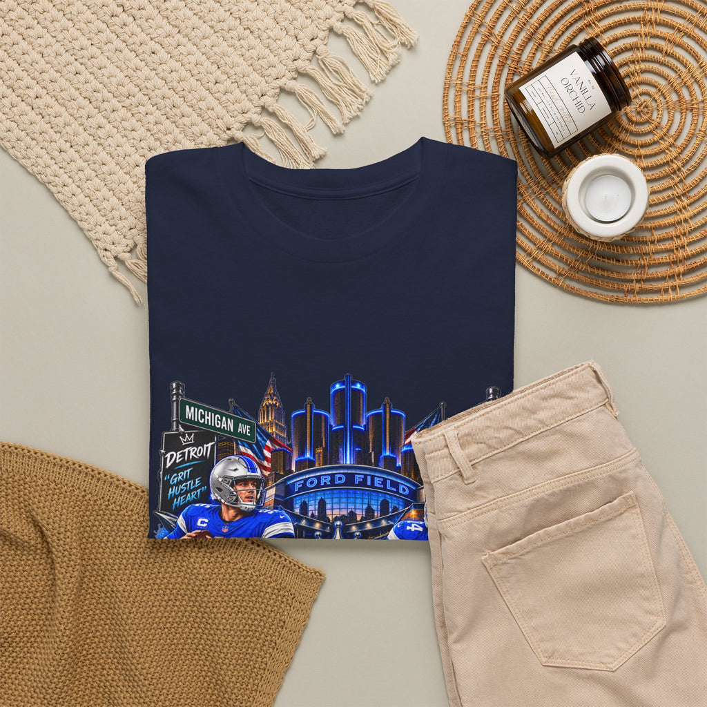 Detroit Football Graphic Tee | City Skyline, Players, Lions-Inspired Design