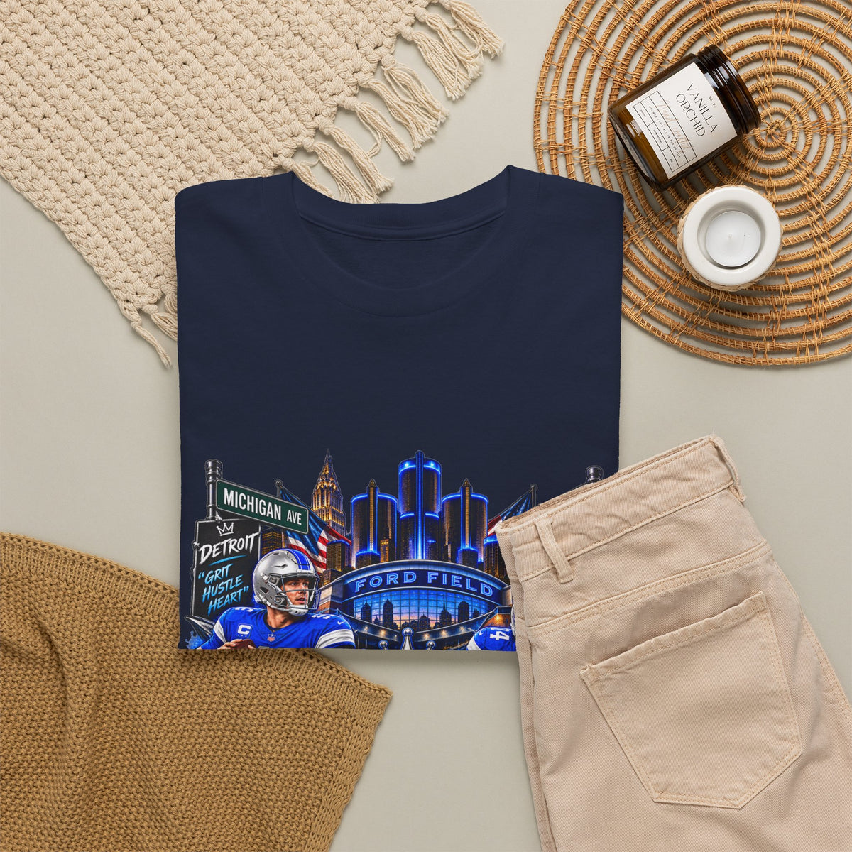 Detroit Football Graphic Tee | City Skyline, Players, Lions-Inspired Design
