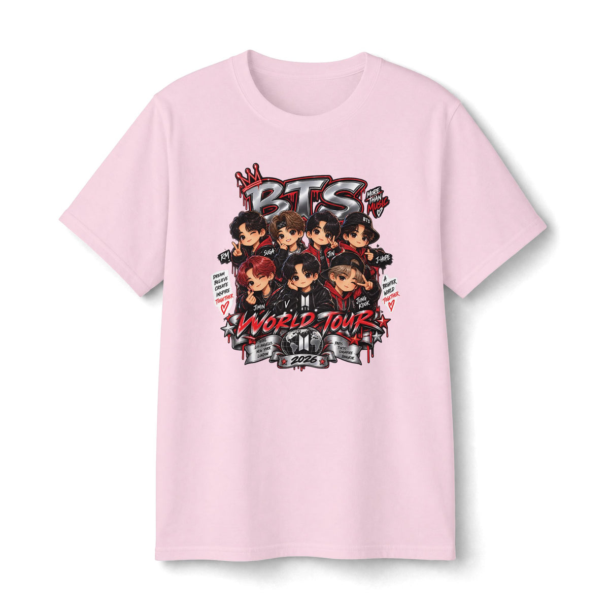 BTS K-Pop Band Cartoon Collage Tee | World Tour Graphic T-Shirt