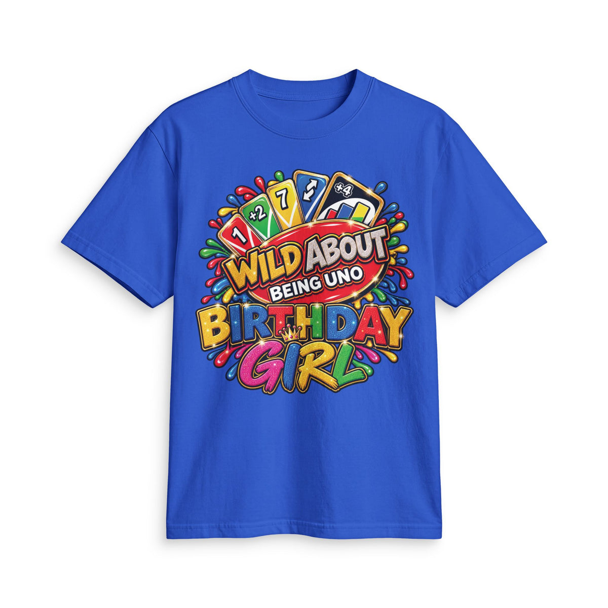 Wild About Being UNO Birthday Girl T-Shirt | Colorful Card Game Design