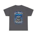 Get Money Stay Focused T-Shirt | Money Skull Graphic, Blue Typography