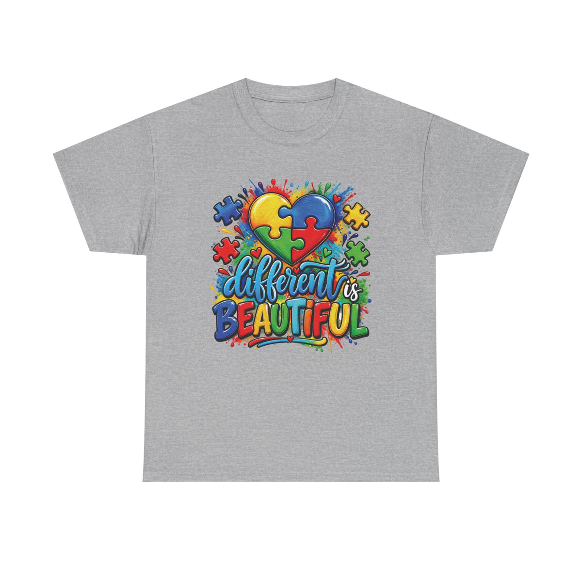 Different Is Beautiful Autism Puzzle Heart T-Shirt | Neurodiversity Awareness Tee
