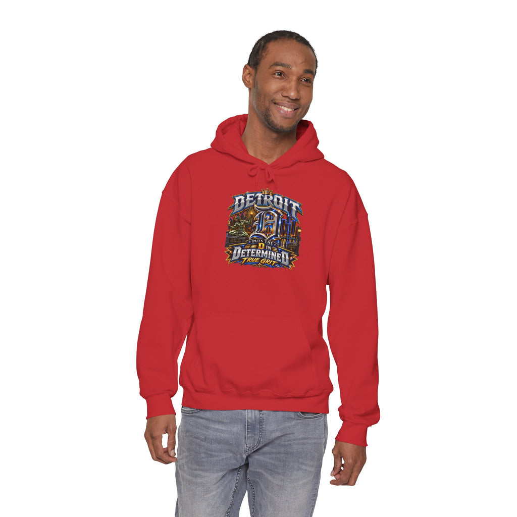 Detroit skyline determined slogan Hoodie | Motor City vintage style