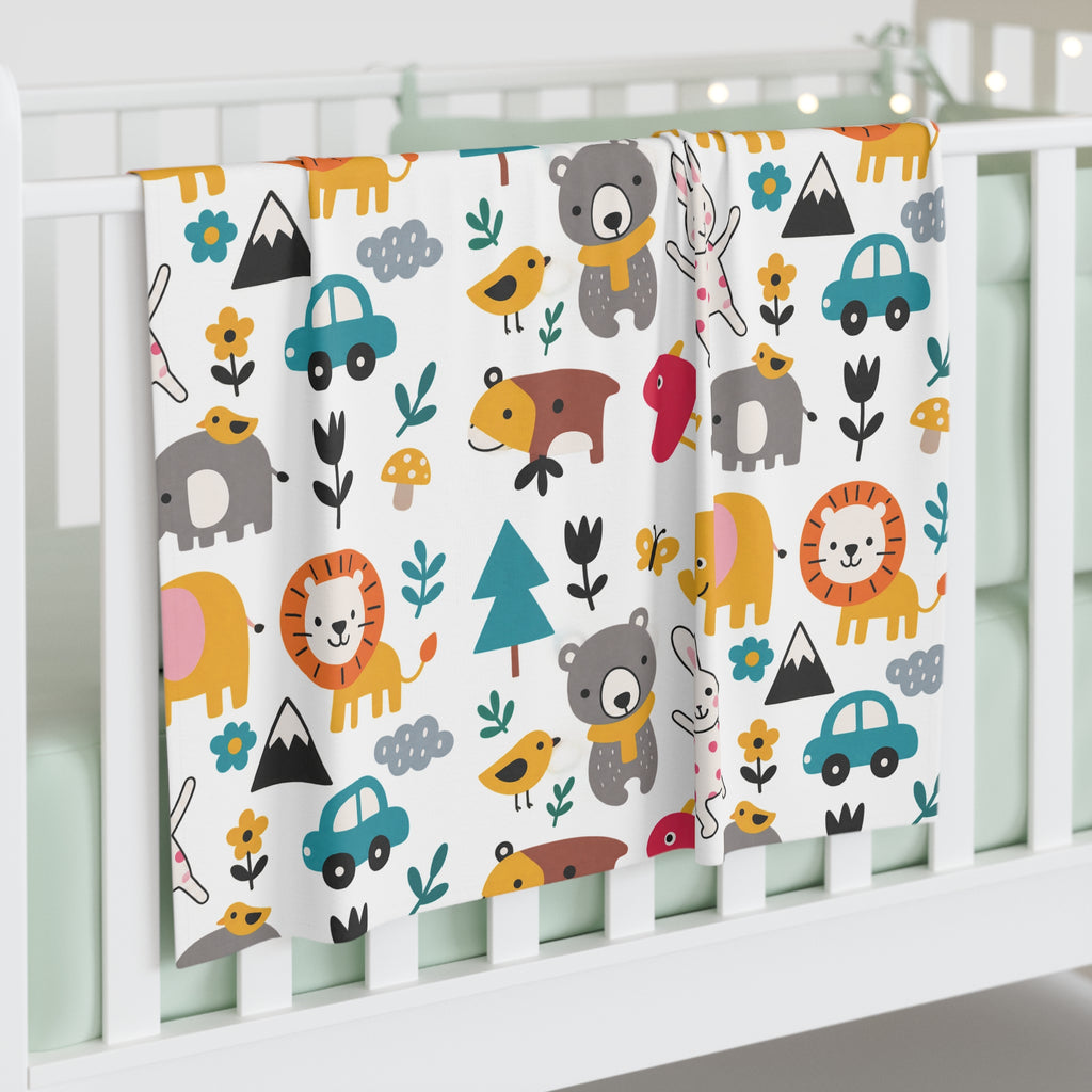 Cute Animal Pattern Baby Swaddle Blanket | Nursery Safari Elephant Lion Bunny