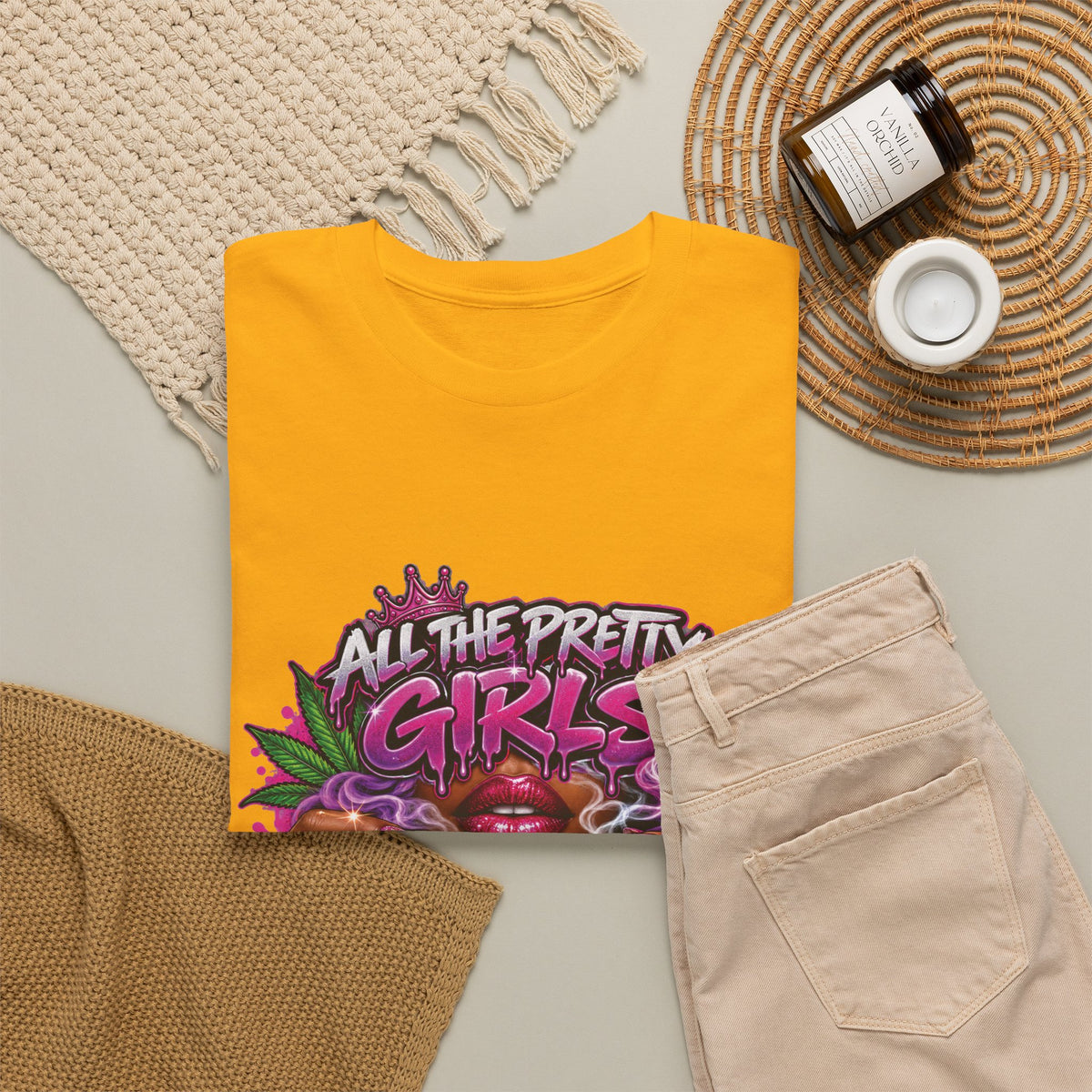 All The Pretty Girls Roll Like This T-Shirt | Pink Graffiti Cannabis Hands Design