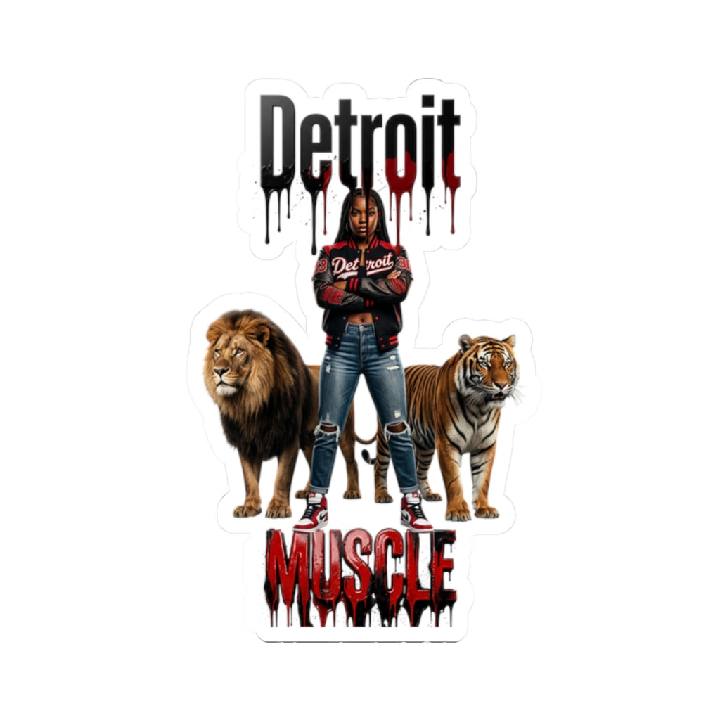 Detroit Muscle sticker | lion and tiger streetwear design, kiss-cut