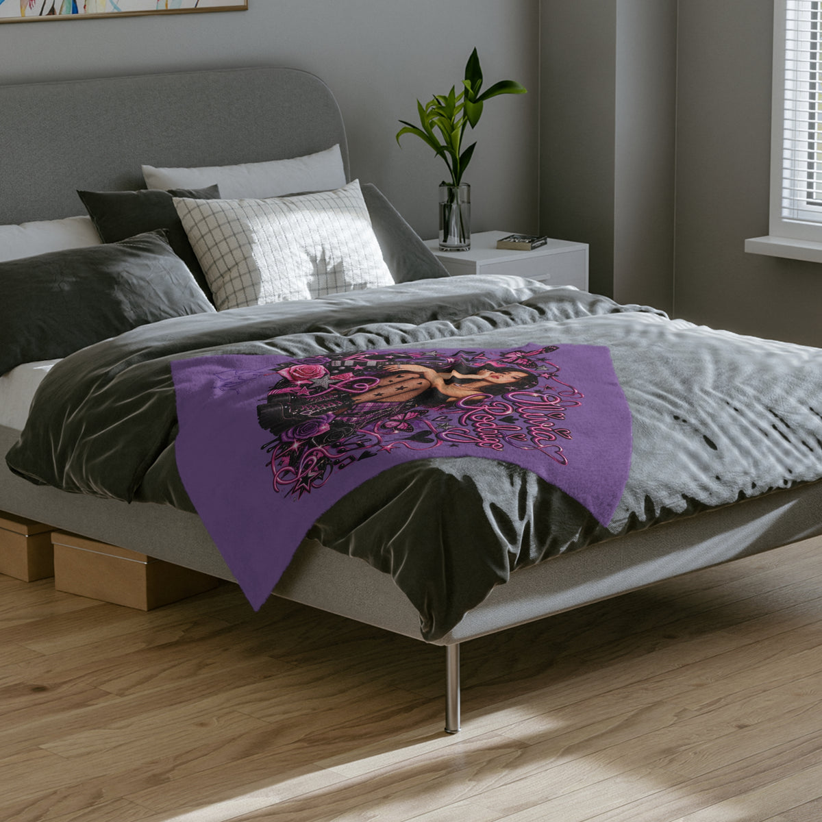 Olivia Rodrigo Portrait Velveteen Microfiber Blanket | Purple Butterfly Rose Design