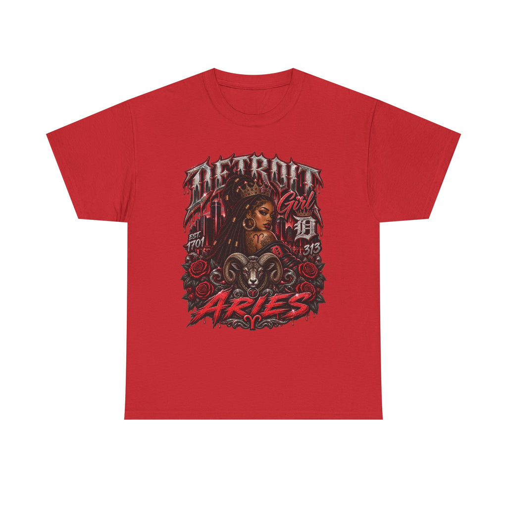 Aries Tattoo Style Graphic Tee | Zodiac Ram Illustration, Red Roses