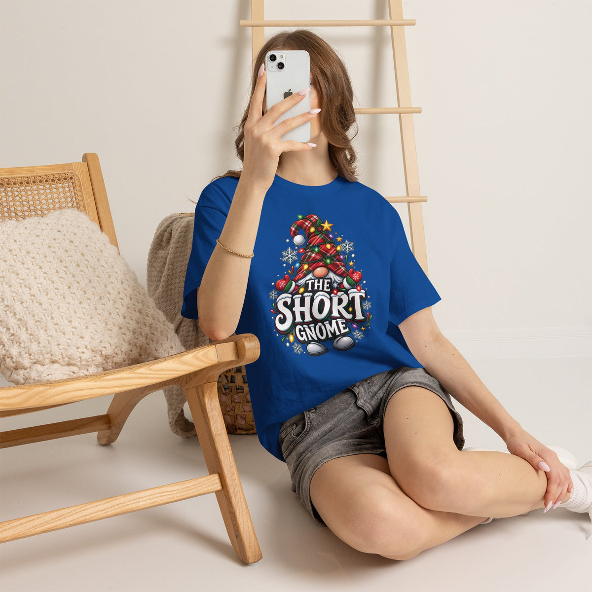 The Short Gnome T-Shirt | Christmas Gnome Plaid Hat, Holiday Lights Design