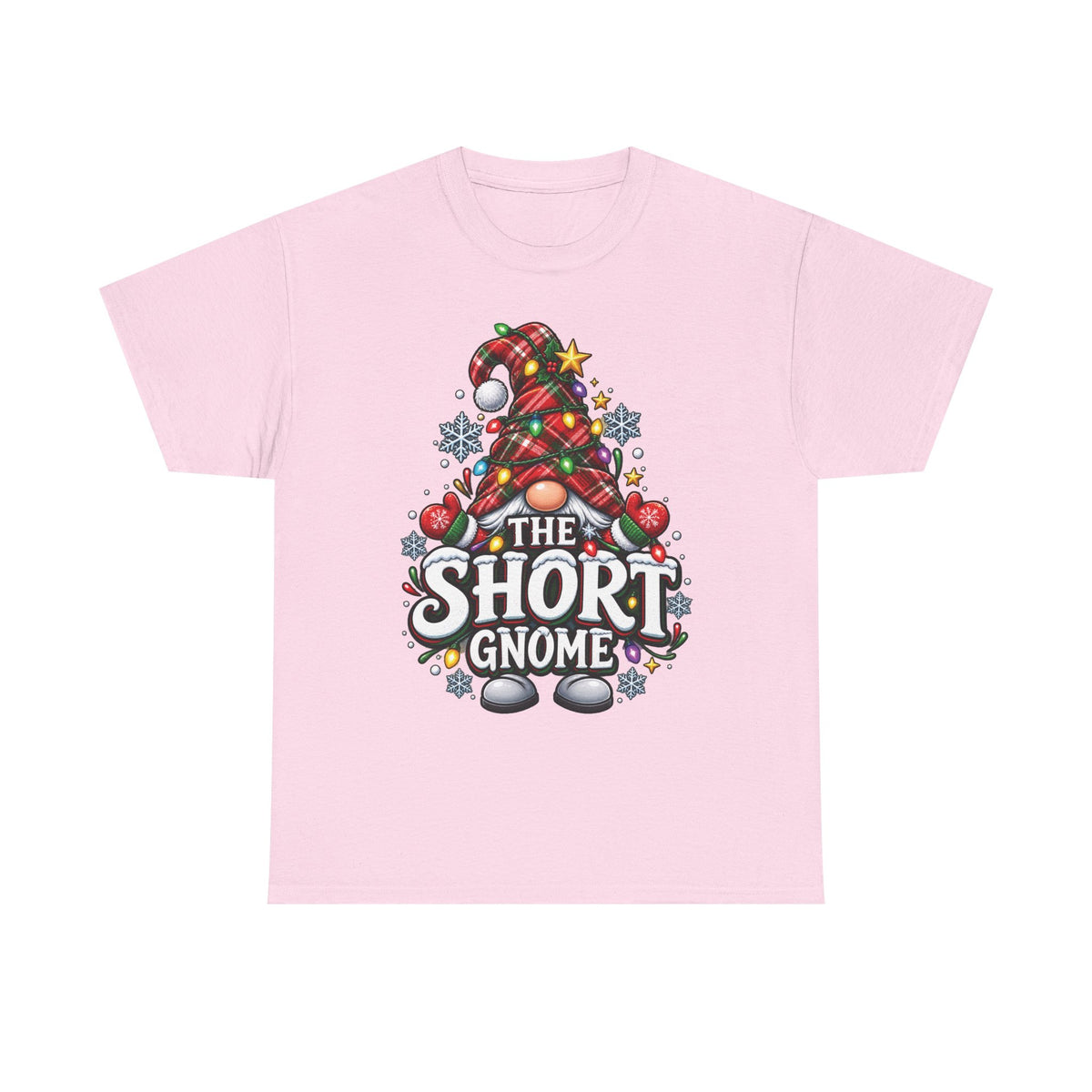 The Short Gnome T-Shirt | Christmas Gnome Plaid Hat, Holiday Lights Design