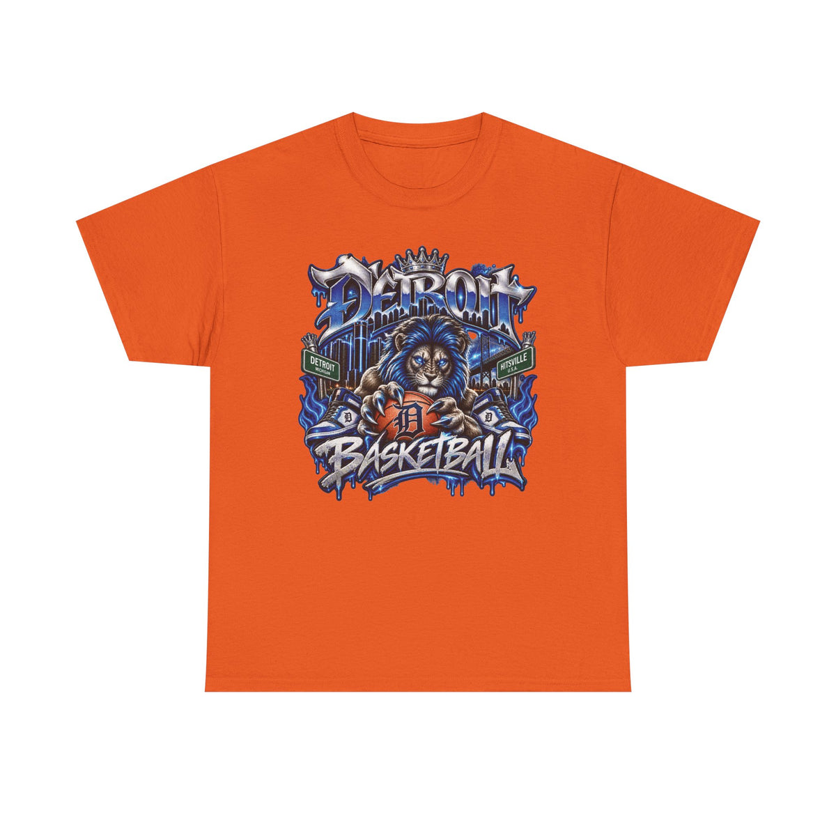 Detroit Basketball Lion Graphic Tee | Motor City D Old English Logo
