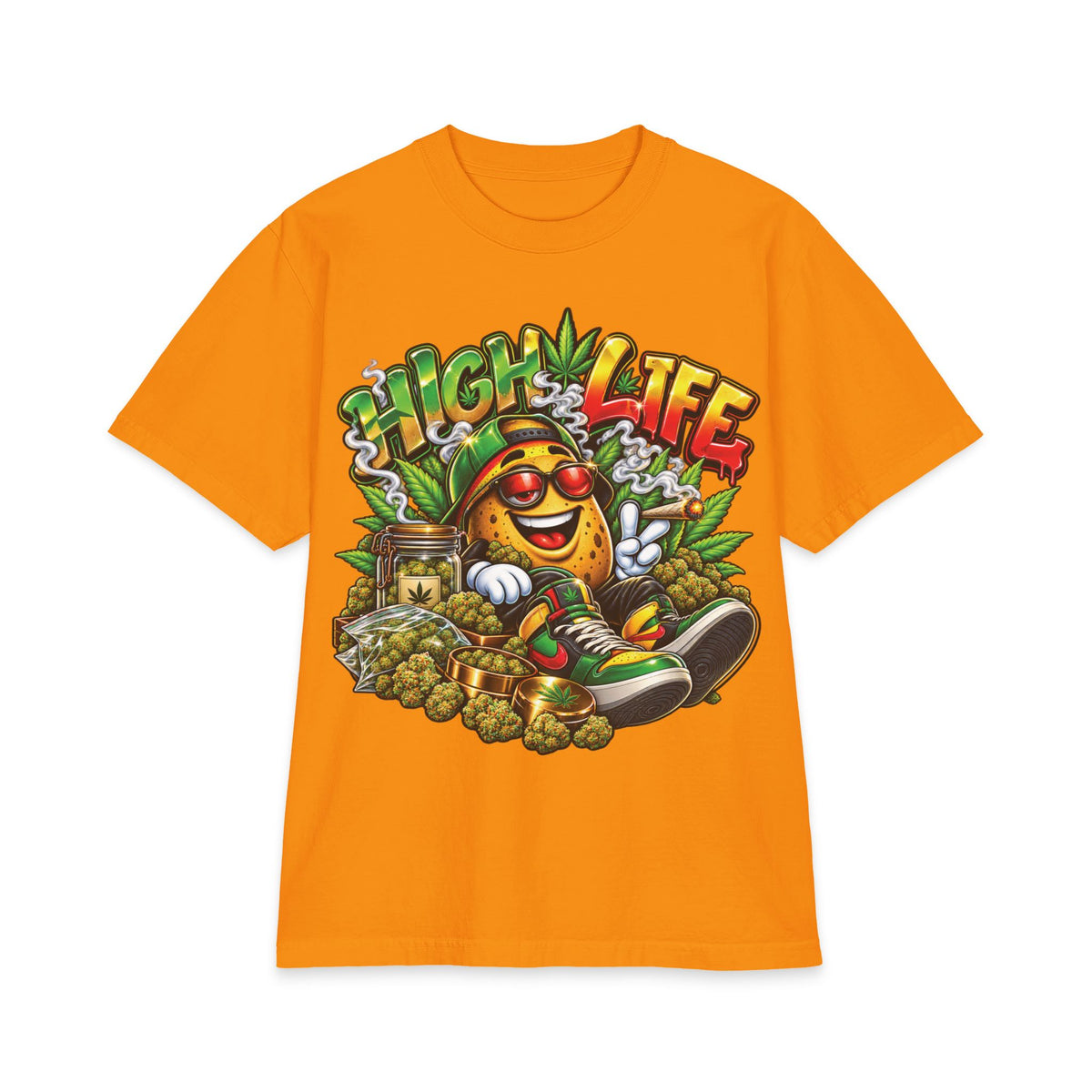 Detroir 420 High Life Smiley Stoner T-Shirt | Cannabis Leaf Skateboard Graphic