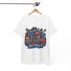 Detroit Skyline Collage T-Shirt | Motor City Landmarks, Vintage Neon Design