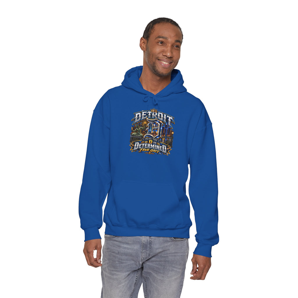 Detroit skyline determined slogan Hoodie | Motor City vintage style
