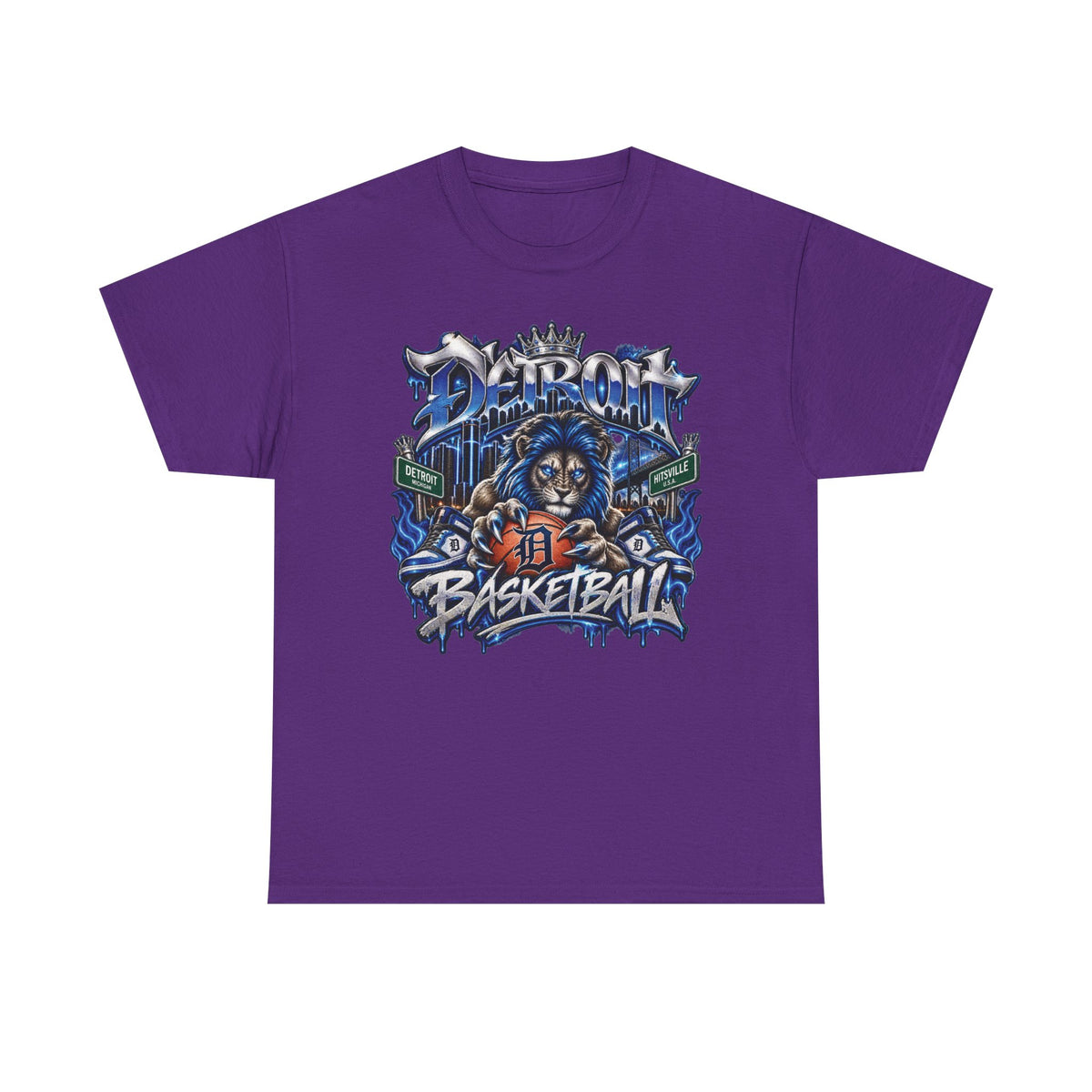Detroit Basketball Lion Graphic Tee | Motor City D Old English Logo