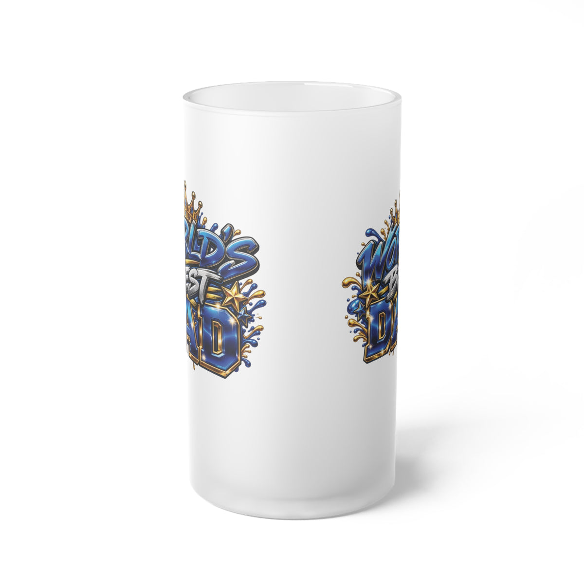 Worlds Best Dad Coldest Bud Frosted Glass Beer Mug | Beer Stein Style, Illustrated Typography