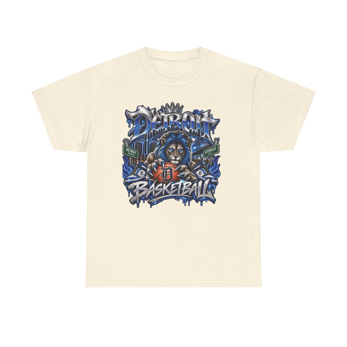 Detroit Basketball Lion Graphic Tee | City Streetball Detroit D Logo