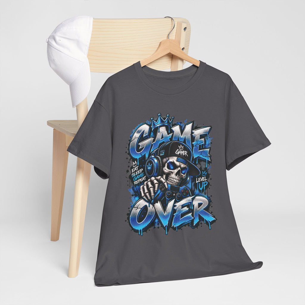 Game Over Skull Gamer T-Shirt | Level Up Graphic Tee