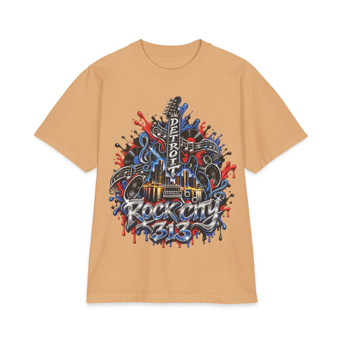 Detroit Rock City guitar truck graphic T-Shirt | 313 motor city music design