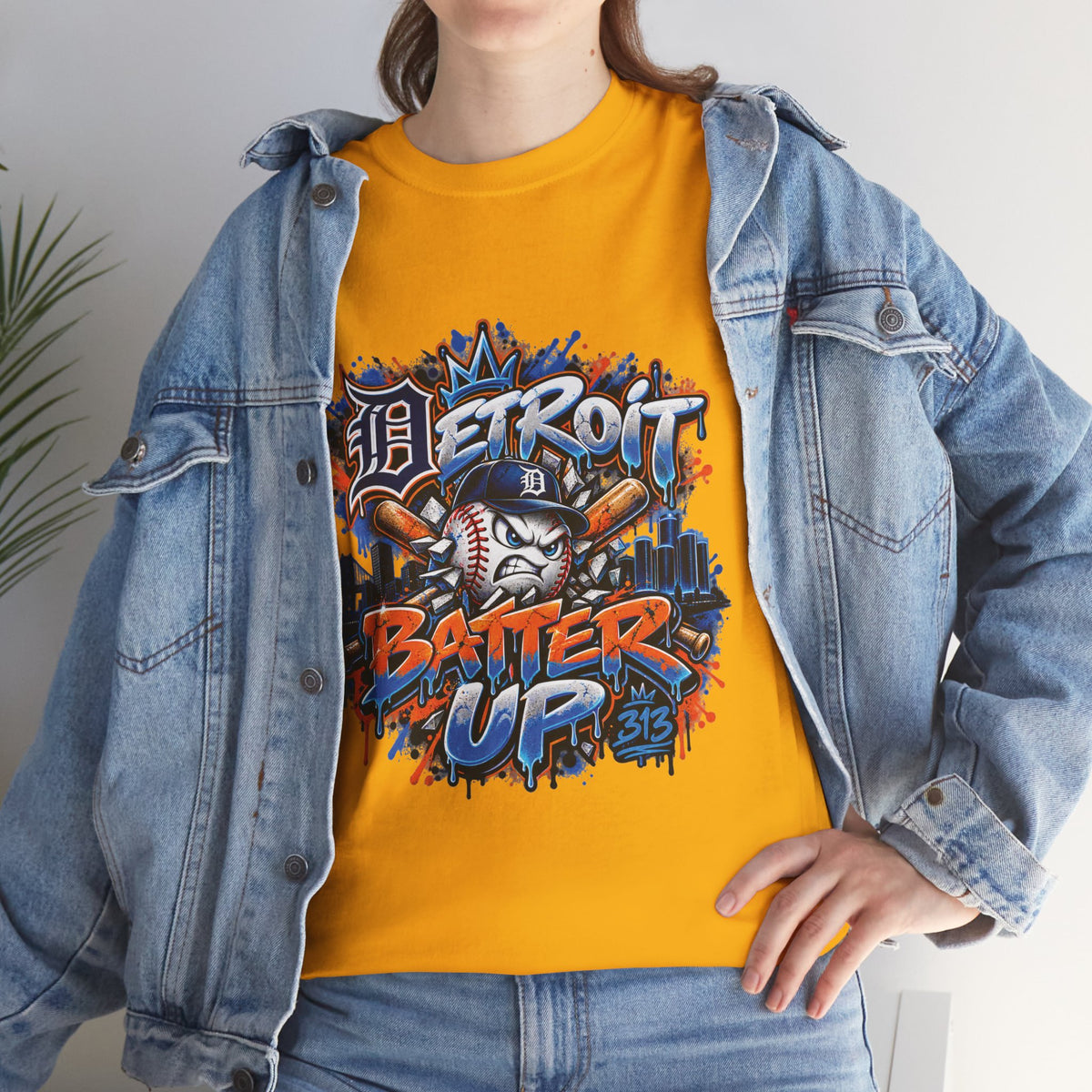 Detroit Batter Up T-Shirt | Baseball City Skyline Tee