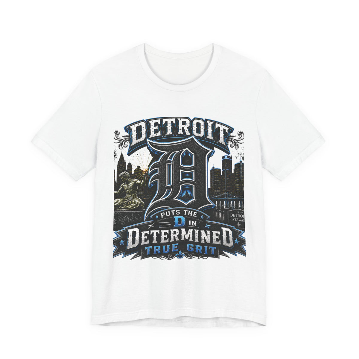 Detroit Determined True Grit T-Shirt | Motor City Skyline, Vintage D Logo