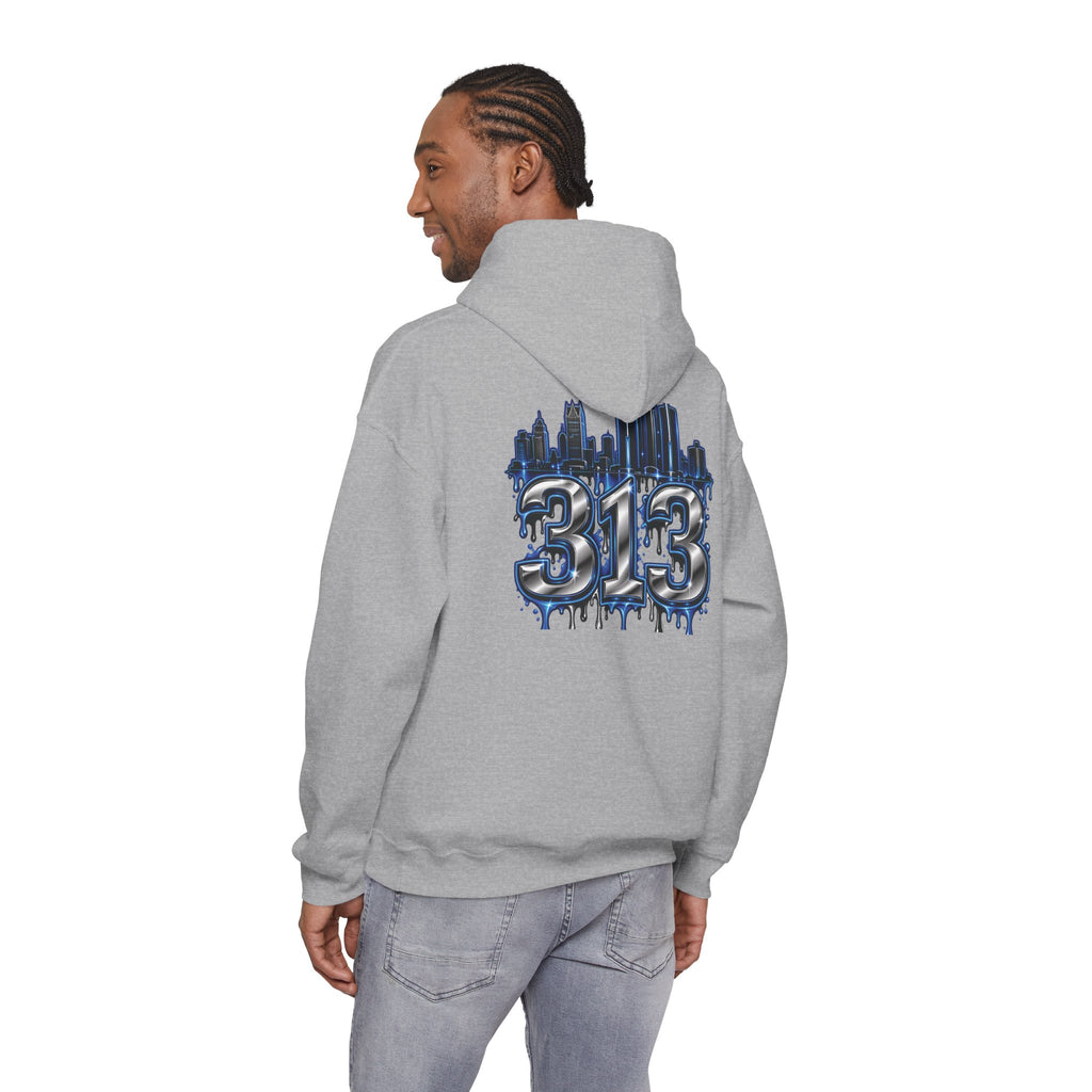 Detroit 313 Drip Skyline Hoodie | Graffiti Letter B Chest Design